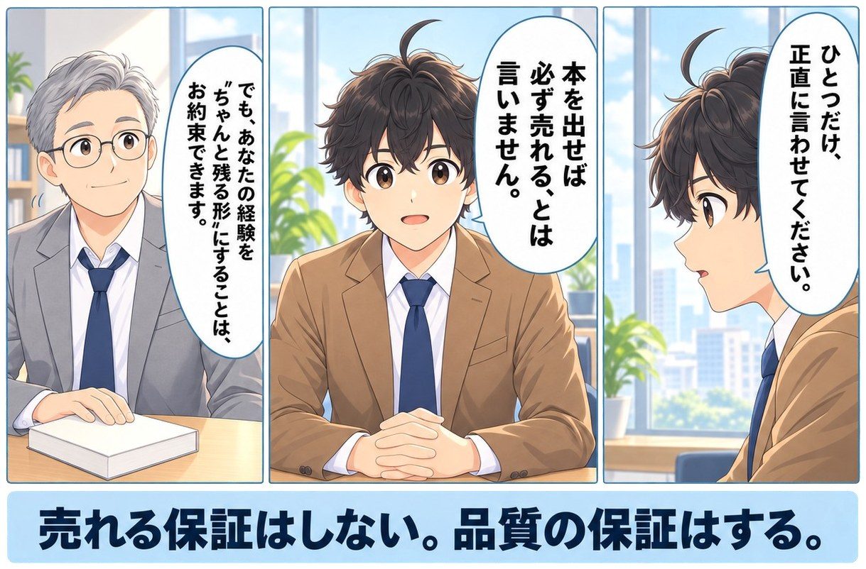 「本を出せば必ず売れる、とは言いません。品質の保証はする」と語るマサキ